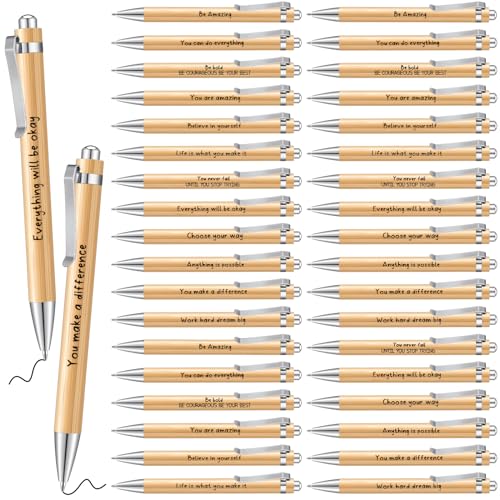 Tenare 36 Inspirierender Einziehbarer Kugelschreiber Holz Kugelschreiber mit Spruch Motivation Inspirierende Stift Abschiedsgeschenk für Kollegen Dankeschön Geschenk für Lehrer Schüler Schule Büro von Tenare