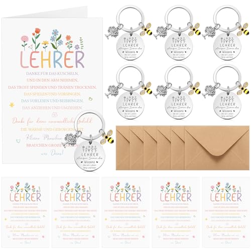 Tenare 6 Sets Danke Geschenke für Lehrer 6 Schlüsselanhänger mit Bienen und Baumanhänger 6 Blumenmuster Dankeskarten mit 6 Umschlägen Abschlussgeschenk für Abschied Lehrerin Erzieher Schule Lehrertag von Tenare
