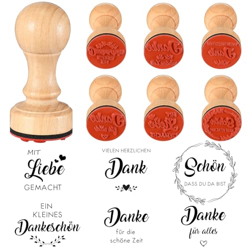 Tenare 6 Stück 3 cm Holzstempel Mit Griff - Schön Dass Du Da Bist, Dankeschön Holzstempel Liebe Gemacht - Motivstempel Set für Hochzeit, Geburtstag, Taufe, Einladung, Scrapbooking von Tenare