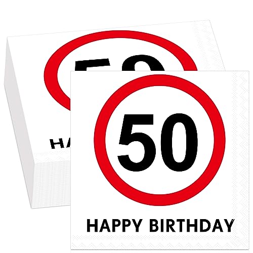 Tenare 60 Stück Geburtstag Servietten 33 x 33 cm Einwege Verkehrsschild Servietten Dekorative Happy Birthday Servietten Lustige Geburtstag Papierservietten zum Geburtstag Partyzubehör (Nummer 50) von Tenare