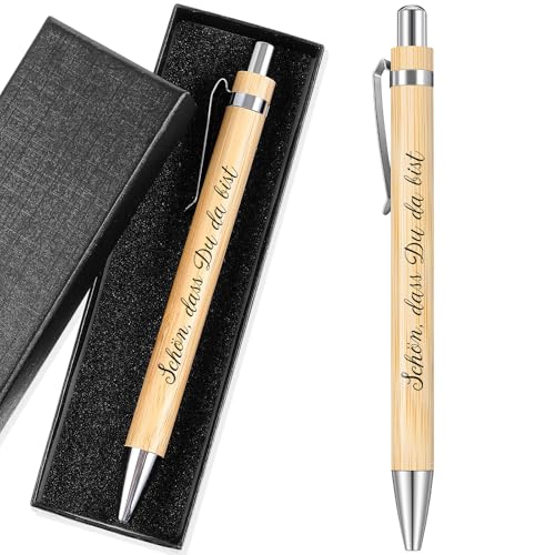 Tenare Dankeschön Geschenke Kugelschreiber Geschenke Holz Kugelschreiber mit Spruch Zitate Druckkugelschreiber mit Geschenkbox Glücksstift für Kollegen Lehrer Gäste(Schön, dass Du Da Bist) von Tenare