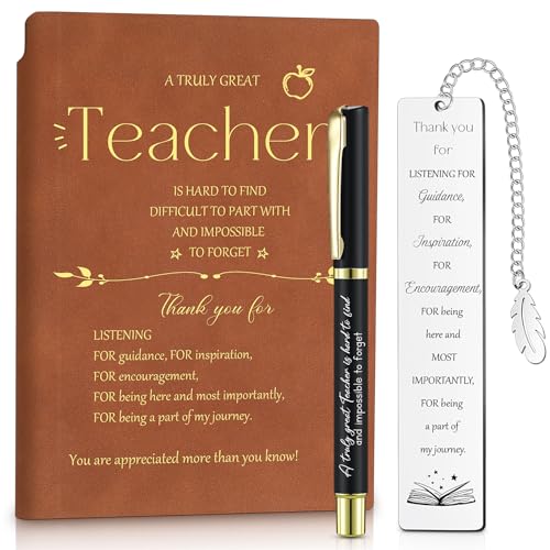 Tenare Dankeschön Geschenke für Lehrerin Leder Notizbuch Kugelschreiber und Danke Lesezeichen Set Abschiedsgeschenke für Lehrer Anerkennungsgeschenke Inspirierendes Briefpapier für Frauen Männer von Tenare