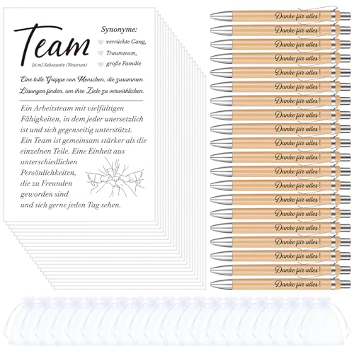 Tenare 20 Sets Geschenkset für Kollegen Team Karten Abschiedskarten Kugelschreiber mit Gravur Kugelschreiber Danke für Alles Organza Beutel Dankeschön Geschenke für Kollegin Büro Arbeit von Tenare
