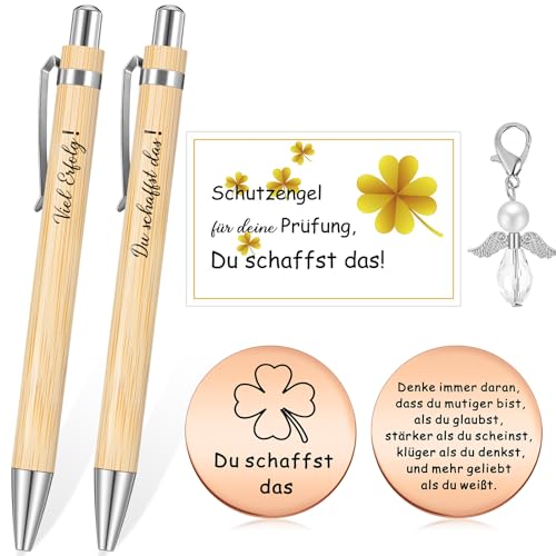 Tenare Mutmacher du Schaffst Das Geschenk Set Motivation Kugelschreiber Schutzengel Anhänger Kleeblatt Glücksbringer für Prüfung Aufmunterung Geschenk für Freund Kollege Gute Besserung Abschied von Tenare