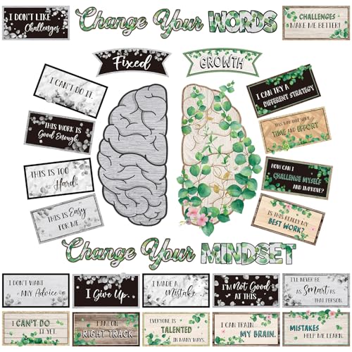 Tenare Wachstum Mindset Posters Pinnwand Set Motivierende Change Your Mindset Poster Inspirierende Plakate mit Positiven Sprüchen Klassenzimmer Poster Dekoration für Lehrer Schüler Schule (Vintage) von Tenare