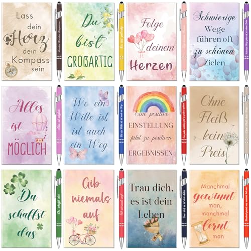 Tenare Wertschätzungsgeschenke für Kollegen Inspirierende Vintage Notizbücher Mini Taschennotizbücher Kugelschreiber mit Motivationszitaten für Schule Büro Zuhause(Schwarz,Bunt) von Tenare