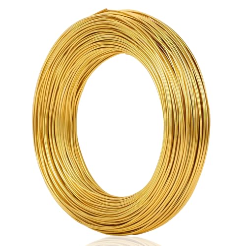 Tenbrachian Basteldraht 1mm x 60m, Draht Zum Basteln, Aluminium Schmuckdraht, Aluminiumdraht Basteldraht Golddraht zum Basteln, Weicher Bindedraht für DIY Skulpturen Schmuckherstellung(Gold) von Tenbrachian