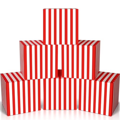 Tenceur 6 Stück große Karnevals-Zirkus-Party-Dekorationen, rot und weiß gestreifte Schachteln, 30,5 cm, Karneval, Pappschachtel, Blöcke, Hintergrund, Karneval, Party, Dekoration, Requisiten, Boxen für von Tenceur