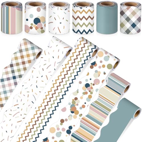 Tenceur Bunte Pinnwand-Bordüren für Klassenzimmer, Dekoration, 6 Rollen, gewellte Pinnwand, Bordüre, Klassenzimmer, Bordüren-Set für Schulanfang, Büro, Zuhause, Kreidetafel-Dekorationen (Boho-Klassik) von Tenceur