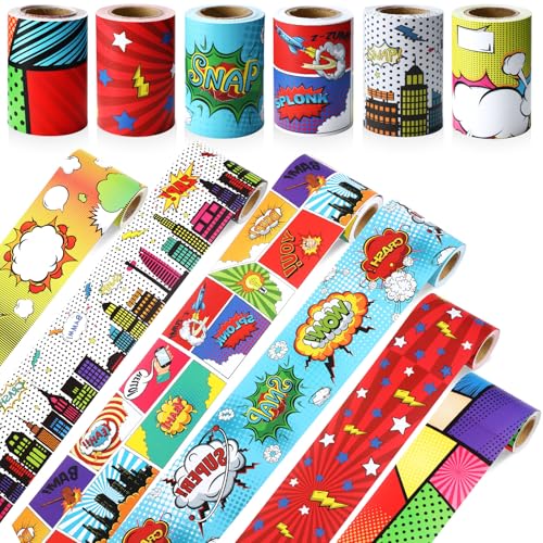 Tenceur Bunte Pinnwand-Bordüren für Klassenzimmer, Dekoration, 6 Rollen, gewellte Pinnwand, Bordüre, Klassenzimmer, Bordüren-Set für Schulanfang, Büro, Zuhause, Kreidetafel-Dekorationen (Held) von Tenceur