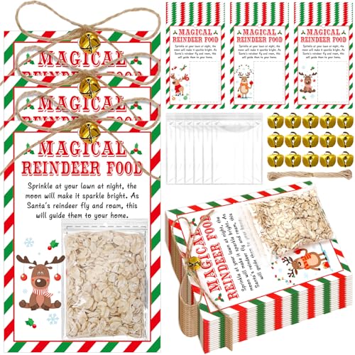 Tenceur Magische Rentier-Lebensmittelbeutel mit Rentier-Lebensmittel-Etiketten, Glocken, Weihnachtsgeschenke, Partyzubehör, für Weihnachten, Urlaub, Süßigkeiten, Kekse, Snacks, Geschenkverpackung, 144 von Tenceur