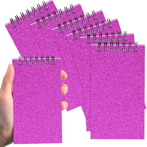 Tenceur Mini-Notizblöcke mit Spiralbindung, liniert, 120 Seiten, liniert, für Büro, Uni, Krankenschwester, Schulanfang, Geschenk, 6 Stück (Glitzer-Hot Pink) von Tenceur