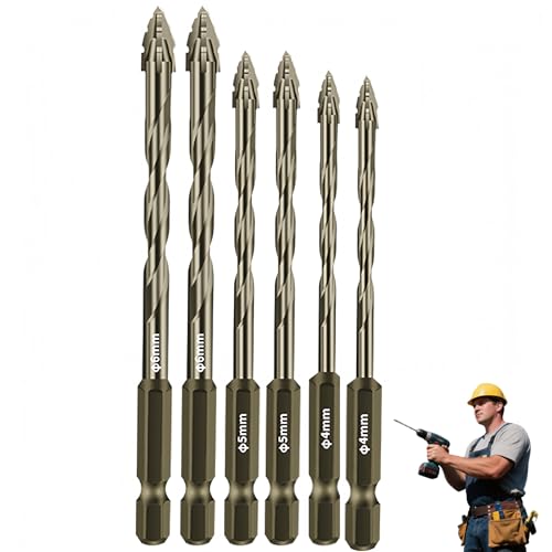 Four Blade Serrated Eccentric Drill Bits, Concrete Drill Bit Multi-Functional Super-Hard Bevel Head Eccentric Drill Bits for Stone Glass Concrete (4/4/5/5/6/6) von Tencipeda
