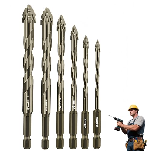 Four Blade Serrated Eccentric Drill Bits, Concrete Drill Bit Multi-Functional Super-Hard Bevel Head Eccentric Drill Bits for Stone Glass Concrete (4/5/6/8/10/12) von Tencipeda