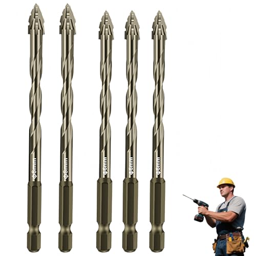 Four Blade Serrated Eccentric Drill Bits, Concrete Drill Bit Multi-Functional Super-Hard Bevel Head Eccentric Drill Bits for Stone Glass Concrete (6/6/6/8/8) von Tencipeda