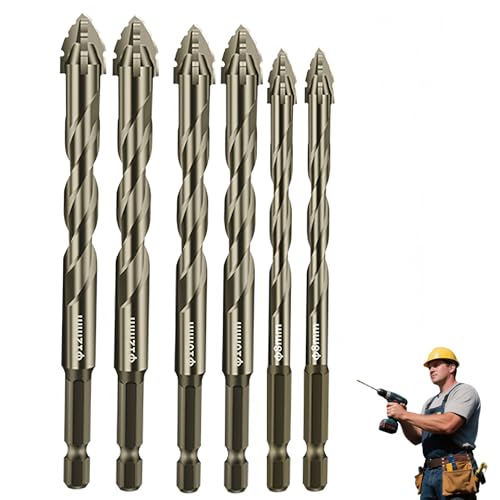 Four Blade Serrated Eccentric Drill Bits, Concrete Drill Bit Multi-Functional Super-Hard Bevel Head Eccentric Drill Bits for Stone Glass Concrete (8/8/10/10/12/12) von Tencipeda