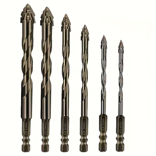 Four Blade Serrated Eccentric Drill Bits, Versatile Concrete Drill Bit Set for Glass Cast Iron Tile and Wood (4/5/6/8/10/12) von Tencipeda