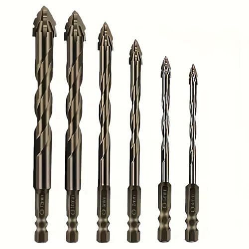 Four Blade Serrated Eccentric Masonry Drill Bit Set, Premium Carbide Cement Drill Bits for Concrete, Brick, Tile, Fast Penetration, Accurate, Durable (4/5/6/8/10/12) von Tencipeda