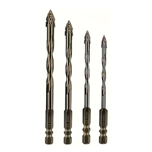 Four Blade Serrated Eccentric Masonry Drill Bit Set, Premium Carbide Cement Drill Bits for Concrete, Brick, Tile, Fast Penetration, Accurate, Durable (4/5/6/8 mm) von Tencipeda
