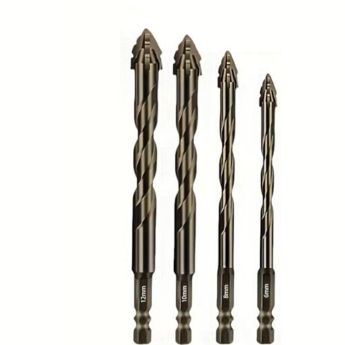 Four Blade Serrated Eccentric Masonry Drill Bit Set, Premium Carbide Cement Drill Bits for Concrete, Brick, Tile, Fast Penetration, Accurate, Durable (6/8/10/12) von Tencipeda