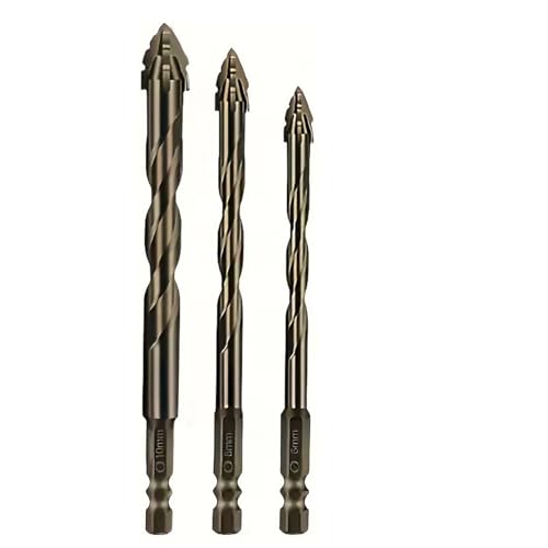 Four Blade Serrated Eccentric Masonry Drill Bit Set, Premium Carbide Cement Drill Bits for Concrete, Brick, Tile, Fast Penetration, Accurate, Durable (6/8/10mm) von Tencipeda