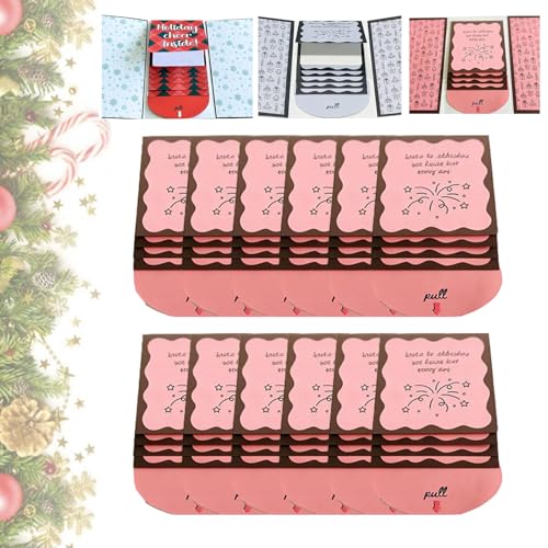 Tencipeda Christmas Handmade Cards Booklet, Handmade Waterfall Christmas Cards Booklet, DIY Personalized Wow Card Holder, For Family Friends (Pink,12pcs) von Tencipeda