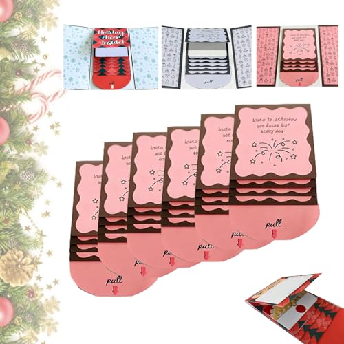 Tencipeda Christmas Handmade Cards Booklet, Handmade Waterfall Christmas Cards Booklet, DIY Personalized Wow Card Holder, For Family Friends (Pink,6pcs) von Tencipeda