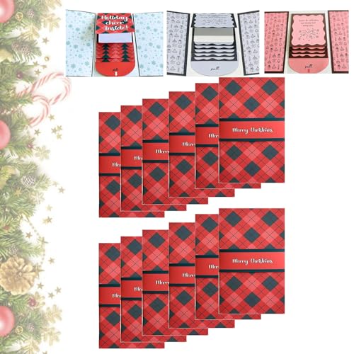 Tencipeda Christmas Handmade Cards Booklet, Handmade Waterfall Christmas Cards Booklet, DIY Personalized Wow Card Holder, For Family Friends (Red,12pcs) von Tencipeda