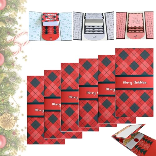 Tencipeda Christmas Handmade Cards Booklet, Handmade Waterfall Christmas Cards Booklet, DIY Personalized Wow Card Holder, For Family Friends (Red,6pcs) von Tencipeda