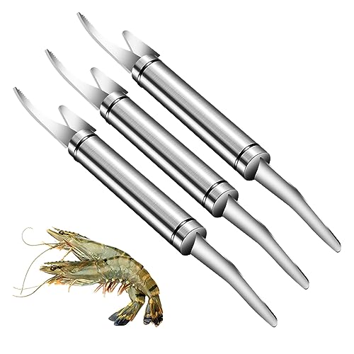 Glückstür 5 in 1 multifunktionales Fischschlundmesser, Edelstahl Shrimp Peeler, Garnelenschalenmesser, Edelstahl-GarnelenschäLer-SchäLwerkzeug, Garnelenreinigungs Werkzeug (3 Stück) von Tendaisy