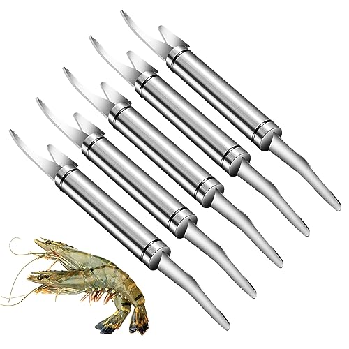 Glückstür 5 in 1 multifunktionales Fischschlundmesser, Edelstahl Shrimp Peeler, Garnelenschalenmesser, Edelstahl-GarnelenschäLer-SchäLwerkzeug, Garnelenreinigungs Werkzeug (5 Stück) von Tendaisy