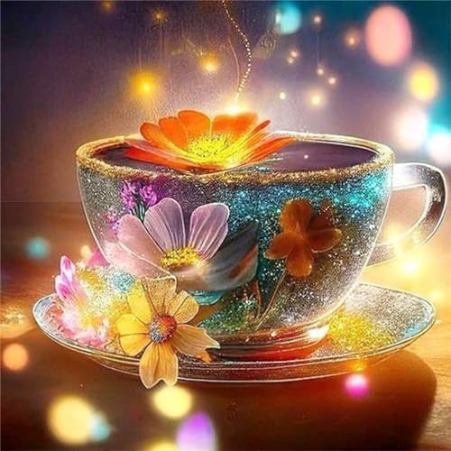 Diamond Painting Set for Adults DIY 5D Diamond Painting Teetasse Blumen Crystal Rhinestone Embroidery Painting Painting by Numbers Diamond Beginners Home Wall Decor 70x70cm von TengYuer