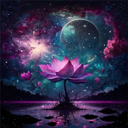 TengYuer Diamond Painting Set for Adults DIY 5D Diamond Painting Space Purple Lotus Crystal Rhinestone Embroidery Painting Painting by Numbers Diamond Beginners Home Wall Decor 40x40cm von TengYuer