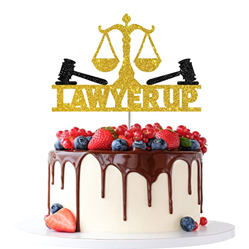 Tenhaisi Gold & Black Glitter Lawyer Up Cake Topper, 2023 Graduation Party Dekoration für Anwalt, Congrats Lawyer Grade Sign Cake Decor, Law School Survivor Graduation Party Supplies von Tenhaisi