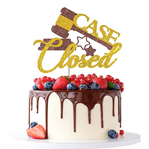 Tenhaisi Gold & Brown Glitter Case Closed Cake Topper, 2023 Graduation Party Dekoration für Anwalt, Congrats Lawyer Grade Sign Cake Decor, Law School Survivor Graduation Party Supplies von Tenhaisi