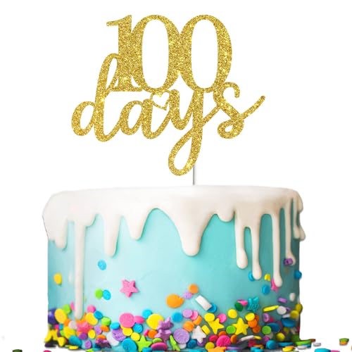 Tenhaisi Tortenaufsatz mit Aufschrift "Happy 100 Days", goldfarbener Glitzer, Party-Dekoration, Jubiläumsparty-Dekoration von Tenhaisi