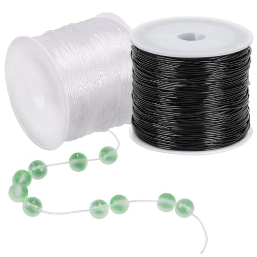 0,8 mm Elastisches Faden, 100m Elastische Schnur Gummiband für Armbänder, Halsketten, Schmuckherstellung, Perlen, Knoten, Binden, Verpacken und Bastelnb (Schwarz, Weiß) von Tenn Well