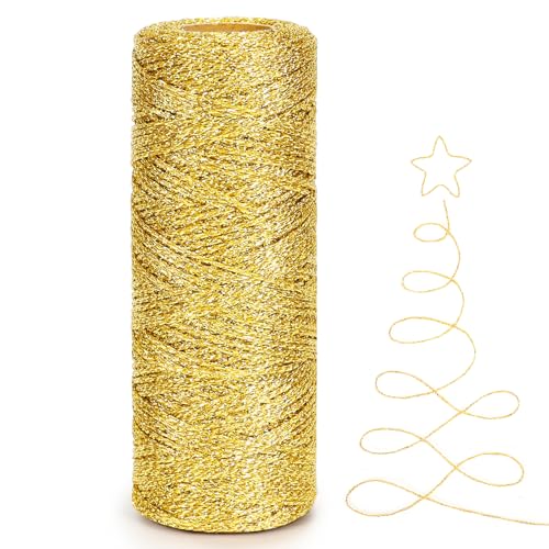 100 m Metallic-Gold Schnur, 1 mm Weihnachts Metallic Kordel, Wickelschnur für Geschenkverpackung, Weihnachtskugel, Basteln, Dekoration von Tenn Well