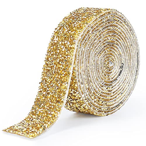 tenn well Selbstklebende Strassstreifen, 30 mm Harz-Strassband, Glitzerstreifen, Aufkleber, Strass-Klebeband für Handwerk, Spiegel, Kleiderschrank, Küche, Badezimmer, Dekoration (Gold) von Tenn Well