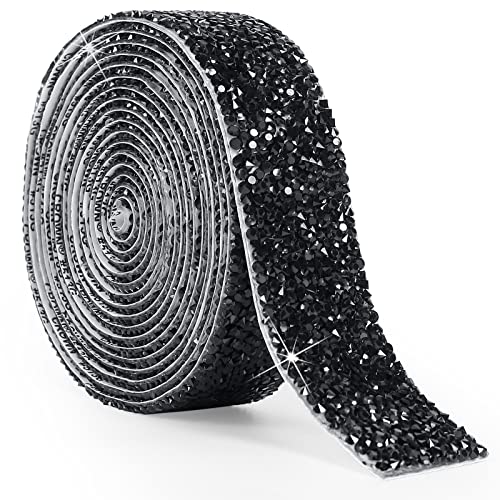 Tenn Well Selbstklebende Strassstreifen, 30 mm Harz-Strassband, Glitzerstreifen, Aufkleber, Strass-Klebeband für Handwerk, Spiegel, Kleiderschrank, Küche, Badezimmer, Dekoration (schwarz) von Tenn Well