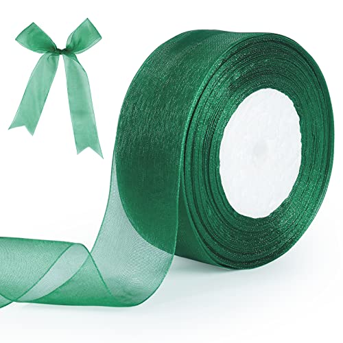 Grünes durchsichtiges Band, 40 mm x 50 m, doppelseitig, durchsichtiges Chiffonband für Geschenkverpackungen, Weihnachten, Hochzeit, Party, Zeremonie, Dekorationen und DIY Schleifen von Tenn Well