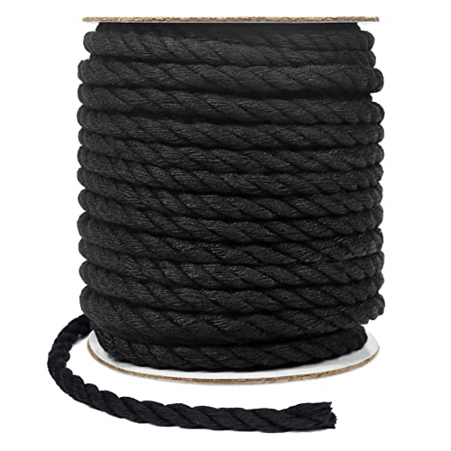 tenn well 6 mm Dick Baumwollseil, 30 m multifunktionales Bastelseil für Makramee-Stricken, Wandbehänge, DIY Handwerk und Dekoration (Schwarz) von Tenn Well