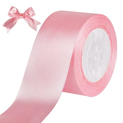 tenn well Pinkes Satinband, 50 mm x 2,5 m, doppelseitiges Satinband für Geschenkverpackungen, Weihnachten, Hochzeit, Party, Zeremonie, Basteln, Dekorationen von Tenn Well