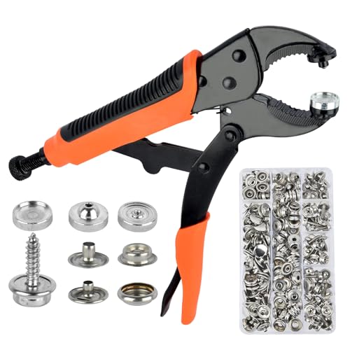 Robustes Druckknopf Werkzeug Mit Zange - Tragbares Ösenzange Set mit 60 Sätzen 15mm - Sichere Druckknöpfe für Bootsabdeckung, Druckknopf Werkzeug, Ersetzen von Metall-Druckknöpfen, Segeltuch von TenseG