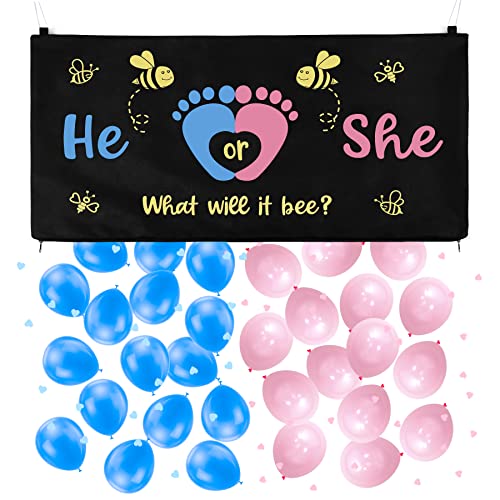 Tenshun What Will It Bee Geschlecht Reveal Ballon-Tropfenbeutel mit Reißverschluss und rosa und blauen Luftballons, Konfetti-Bienen-Thema, Junge oder Mädchen, Babyparty, -Enthüllung Tenshun What Will It Bee Geschlecht Reveal Ballon-Tropfenbeutel mit Reißverschluss und rosa und blauen Luftballons, Konfetti-Bienen-Thema, Junge oder Mädchen, Babyparty, -Enthüllung von Tenshun