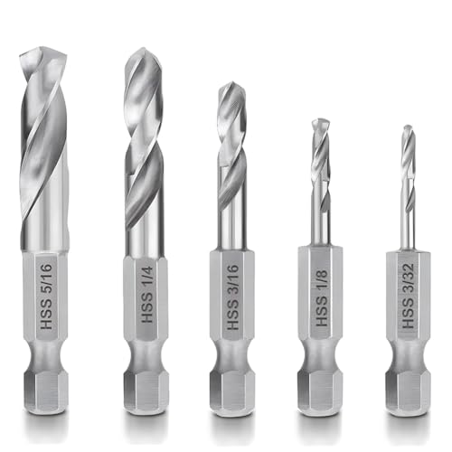 Teocpai 5 Stück 1/4'' Sechskantschaft Stubby Bohrer Set für Metall HSS M2 Kurzer Bohrer für Schnellwechsel Metallbohrer-Satz, 3/32, 1/8, 3/16, 1/4, 5/16 Zoll Teocpai 5 Stück 1/4'' Sechskantschaft Stubby Bohrer Set für Metall HSS M2 Kurzer Bohrer für Schnellwechsel Metallbohrer-Satz, 3/32, 1/8, 3/16, 1/4, 5/16 Zoll von Teocpai