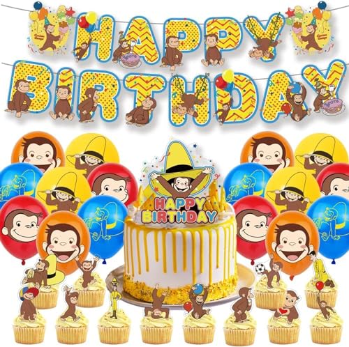 Affe Geburtstag Dekoration,30 PCS Affe Party Dekorationen Supplies enthält Cupcake Toppers Banner Latexballons Affe Geburtstag Dekoration,30 PCS Affe Party Dekorationen Supplies enthält Cupcake Toppers Banner Latexballons von Teogneot
