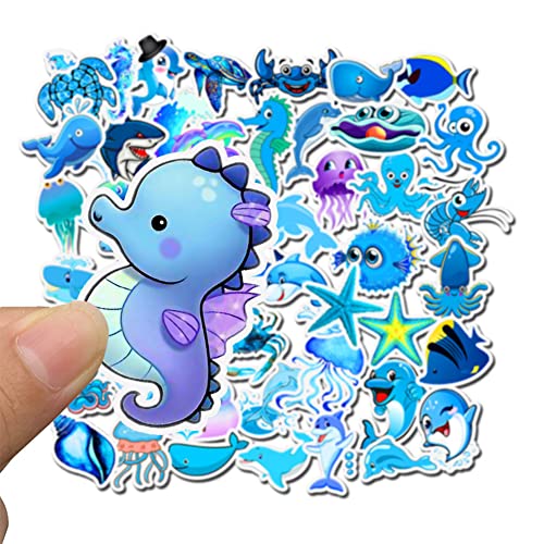 Blaue Meerestier Aufkleber 49 Stück sticker set, Kinderaufkleber für Erwachsene,Teenager,Jungen und Mädchen-wasserdicht von Teogneot