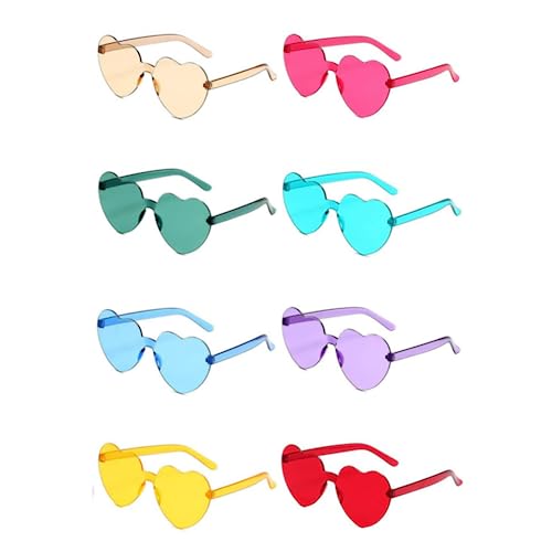 Herz Brille，Herz Sonnenbrille，Farbe Party Brille Lustige Kostüm Brille，8 Paar Randlose Bunte Herzbrillen Herz Sonnenbrillen von Teogneot