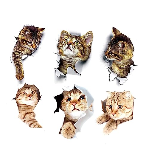 Pack of 6 Cute 3D Cats Wall Sticker Combination Fridge Sticker Door Sticker von Teogneot